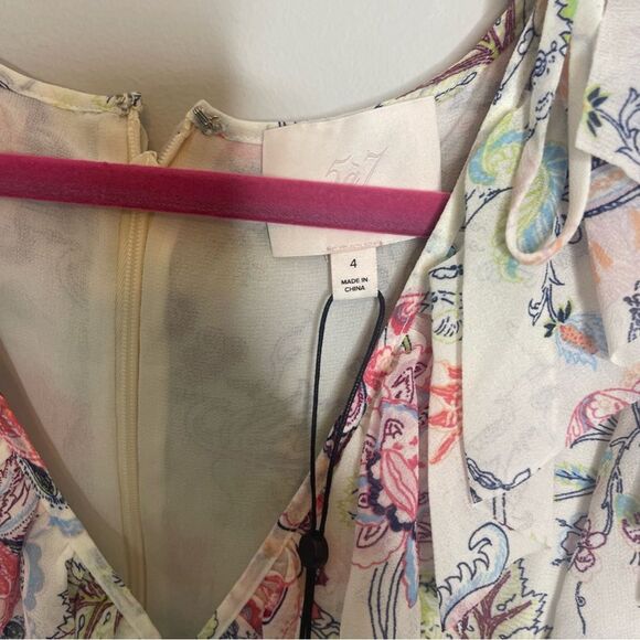 $455 CINQ A SEPT, Sheila Floral Ruffle-Trim Midi Dress NWT - Picture 14 of 14